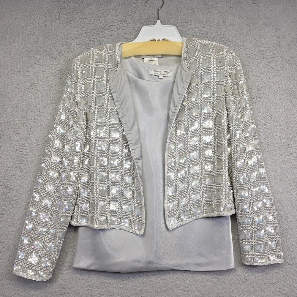 Adrianna Papell Evening Outfit Set Womens S Satin Tank Formal Silver Evening - Picture 1 of 16